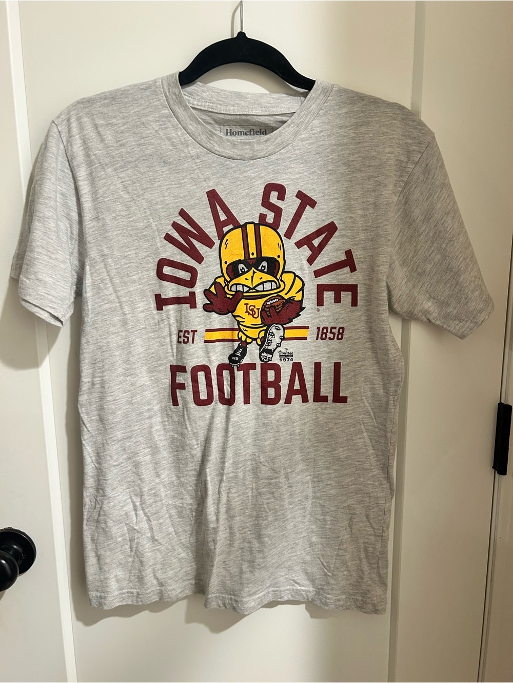 Iowa State Football Short Sleeve Tee - Gray with Yellow & Maroon Graphic